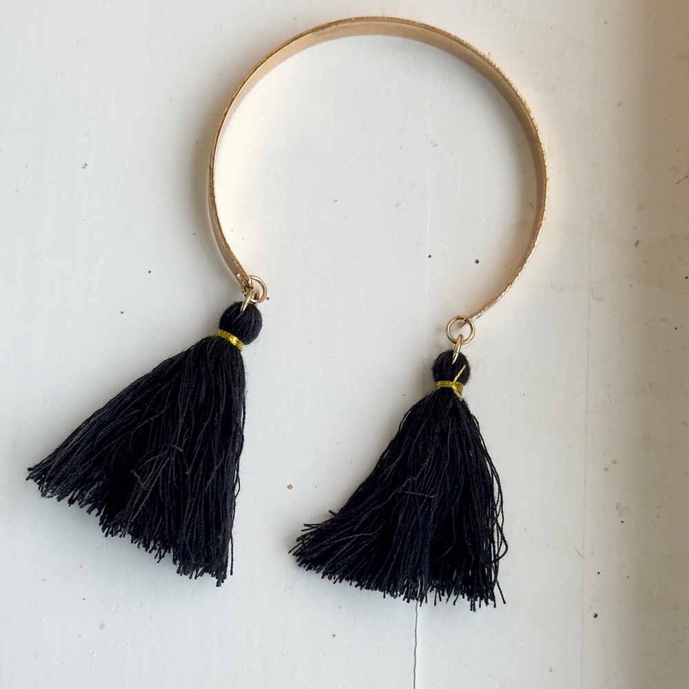 BOHEMIAN Gold & Black Tassel Cuff Bracelet Bangle